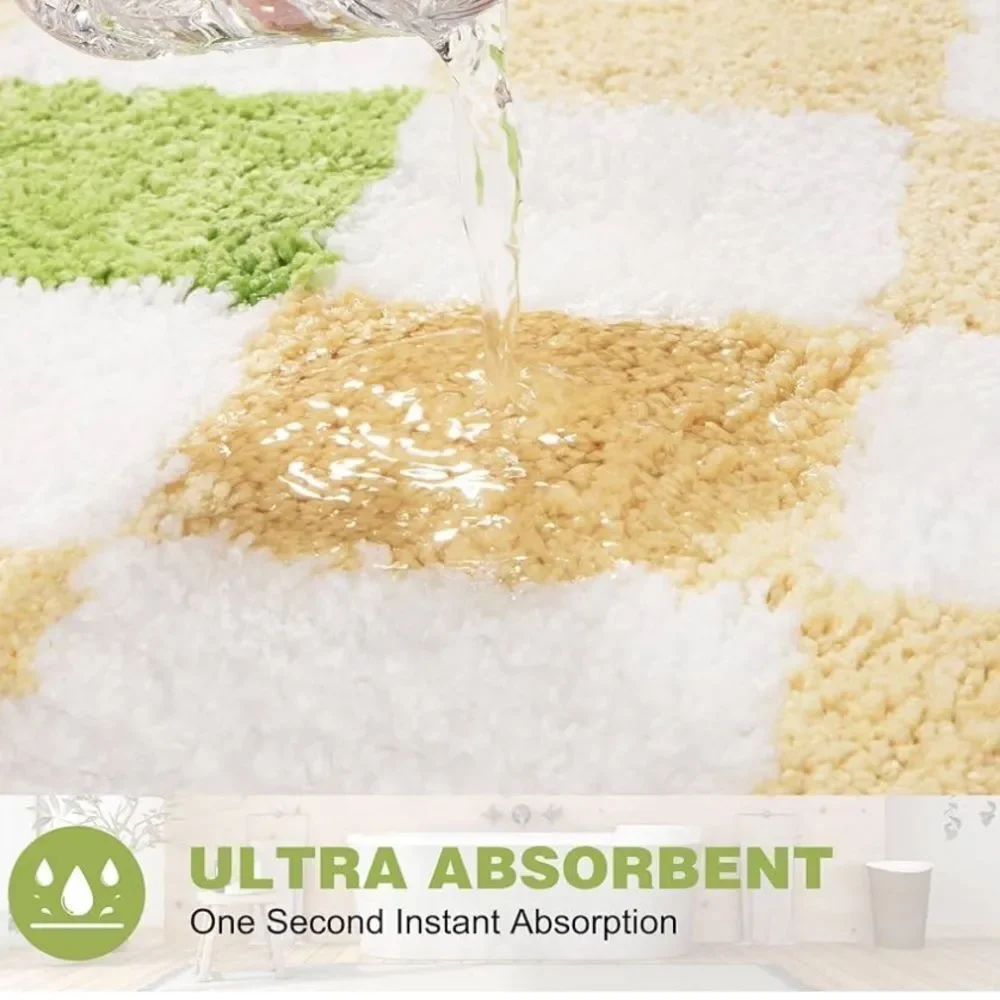 Checkered Bath Mat - White, Yellow, and Green